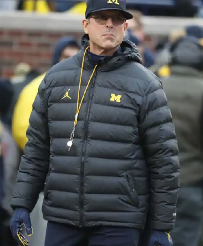 Jim Harbaugh Black Puffer Jacket Jim Harbaugh Black Puffer Jacket