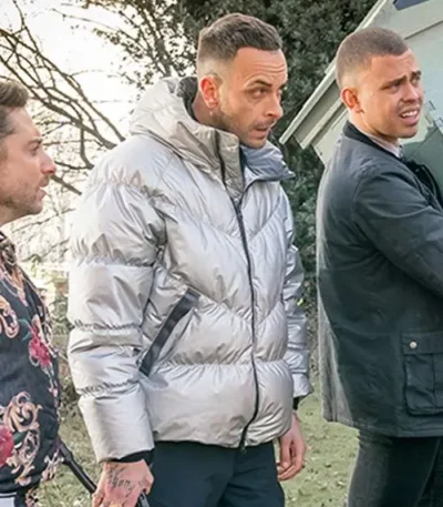 Joe Gilgun Brassic S03 Silver Puffer Jacket