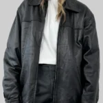 Joey King Black Oversized Leather Jacket