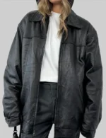 Joey King Black Oversized Leather Jacket