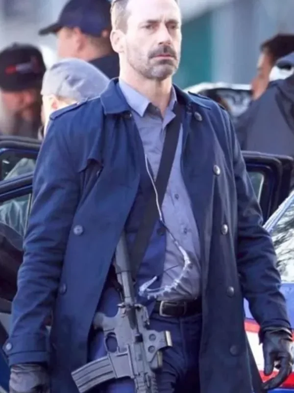 Jon Hamm Baby Driver Buddy Blue Long Trench Coat
