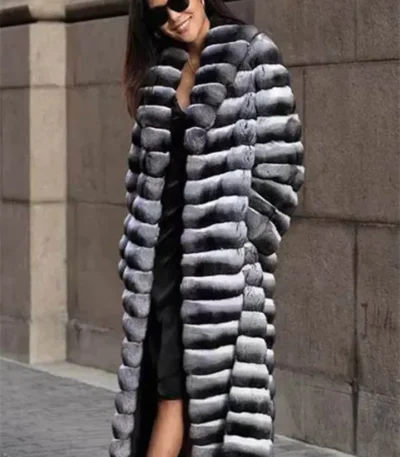 Josephine Chinchilla Fur Shawl Lapel Long Coat
