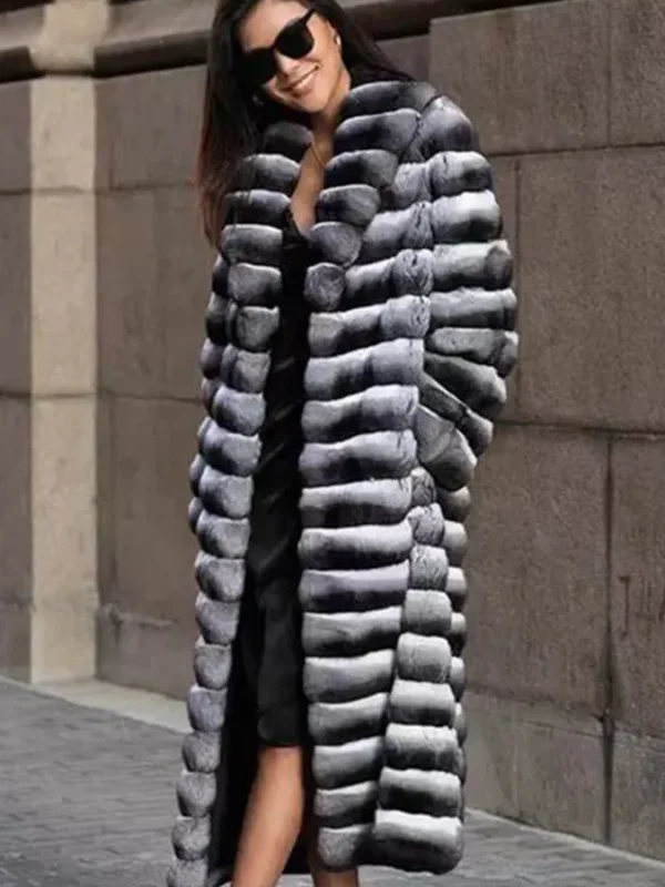 Josephine Chinchilla Fur Shawl Lapel Long Coat
