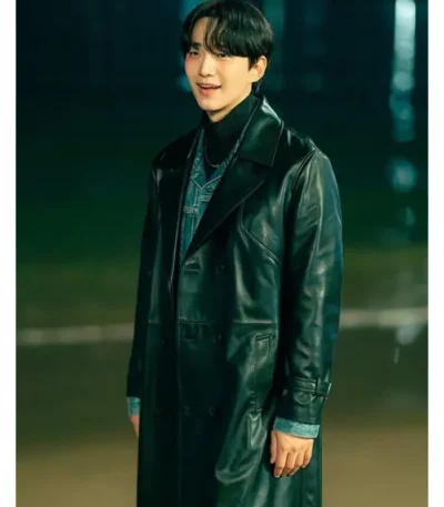 Kang Tae-Pung Typhoon Family Black Leather Coat