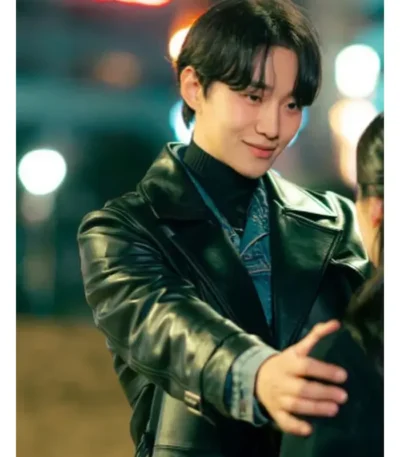 Kang Tae-Pung Typhoon Family Black Leather Coat