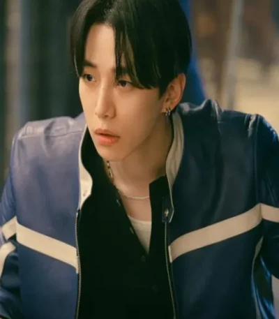 AKang Tae-Pung Typhoon Family Blue Leather Jacket