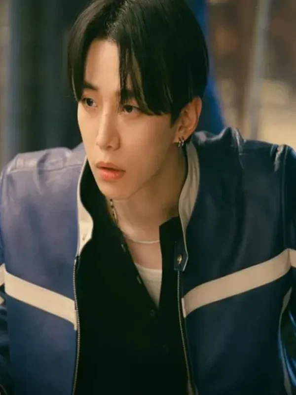 AKang Tae-Pung Typhoon Family Blue Leather Jacket