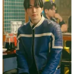 AKang Tae-Pung Typhoon Family Blue Leather Jacket