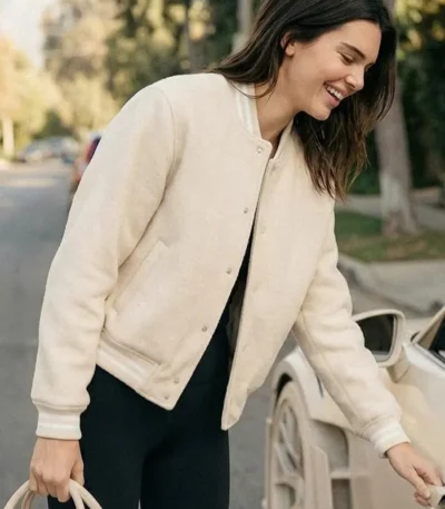 Kendal Jenner Cream Bomber Jacket