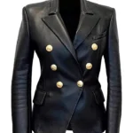 Kim Kardashian Black Leather Blazer