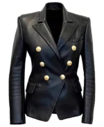 Kim Kardashian Black Leather Blazer