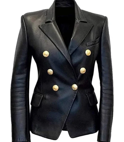 Kim Kardashian Black Leather Blazer