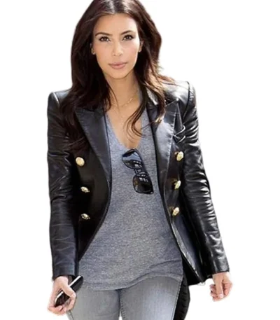 Kim Kardashian Black Leather Blazer