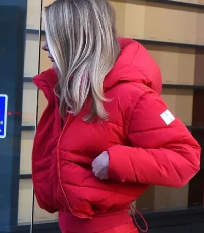 Kimberley Garner Red Puffer Hooded Jacket