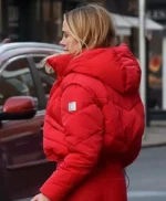 Kimberley Garner Red Puffer Hooded Jacket
