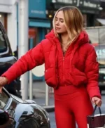 Kimberley Garner Red Puffer Hooded Jacket