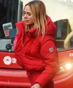 Kimberley Garner Red Puffer Hooded Jacket