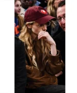 Knicks Game Natalia Dyer Brown Leather Jacket