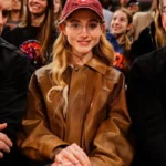 Knicks Game Natalia Dyer Brown Leather Jacket
