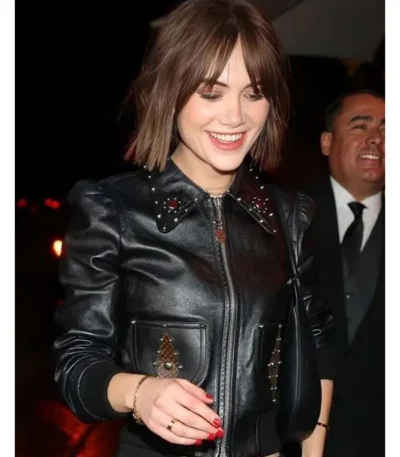 LA 2026 Emilia Jones Black Leather Jacket