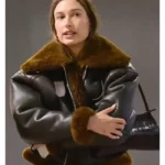LA Hailey Bieber Shearling Leather Jacket