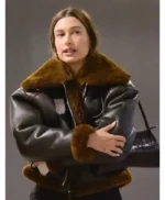 LA Hailey Bieber Shearling Leather Jacket