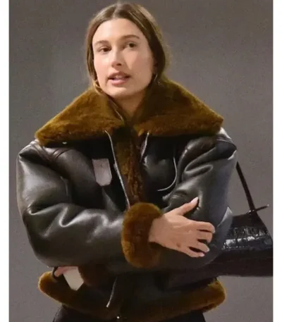 LA Hailey Bieber Shearling Leather Jacket