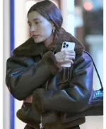 LA Hailey Bieber Shearling Leather Jacket