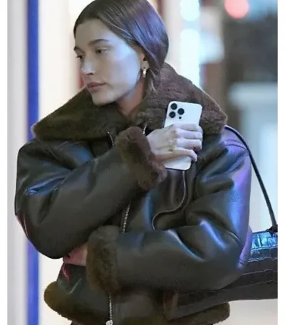 LA Hailey Bieber Shearling Leather Jacket