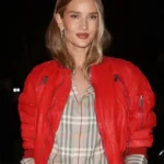 LFW Rosie Huntington-Whiteley Red Bomber Jacket