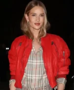 LFW Rosie Huntington-Whiteley Red Bomber Jacket
