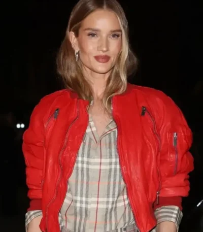 LFW Rosie Huntington-Whiteley Red Bomber Jacket