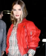 LFW Rosie Huntington-Whiteley Red Bomber Jacket