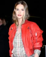 LFW Rosie Huntington-Whiteley Red Bomber Jacket