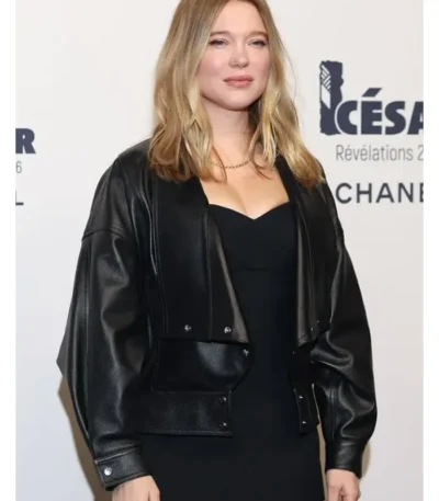 Lea Seydoux Black Leather Jacket