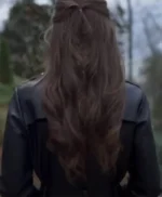 Lily Collins Inheritance Black Leather Trench Coat
