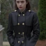 Lily Collins Inheritance Black Leather Trench Coat