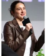 LA 2026 Shailene Woodley Brown Leather Coat