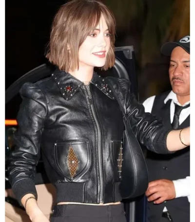 LA 2026 Emilia Jones Black Leather Jacket
