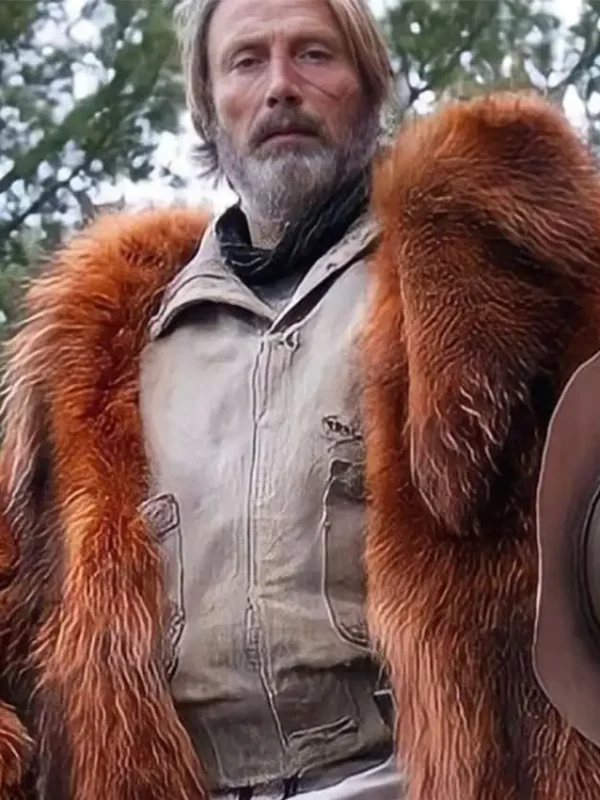 Mads Mikkelsen Chaos Walking Mayor Prentiss Brown Fur Coat