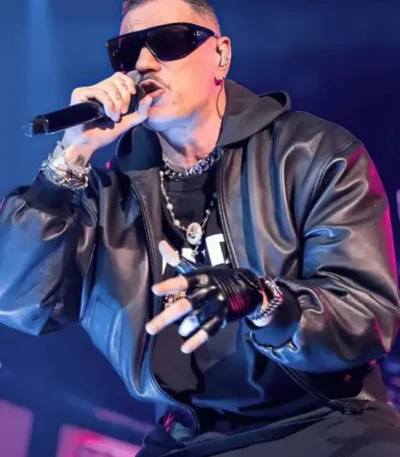 Marracash Rome Concert Black Leather Jacket