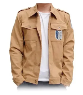 Mens Attack On Titan Beige Cotton Jacket