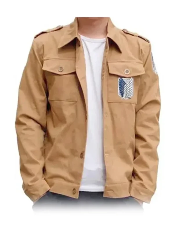 Mens Attack On Titan Beige Cotton Jacket