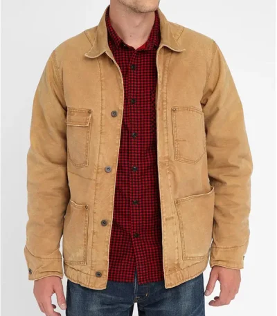 Mens Quilted Beige Brown Cotton Jacket