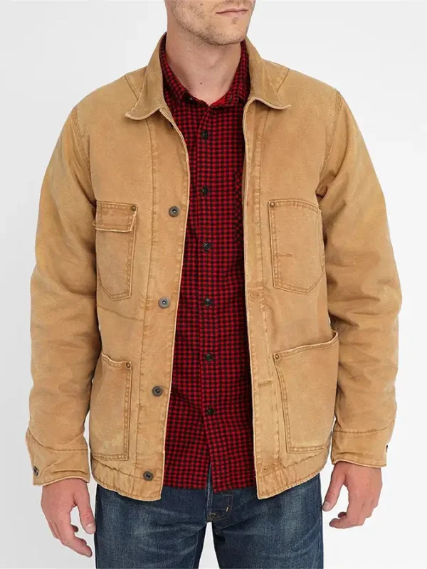 Mens Quilted Beige Brown Cotton Jacket