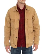 Mens Quilted Beige Brown Cotton Jacket