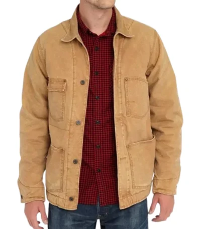 Mens Quilted Beige Brown Cotton Jacket
