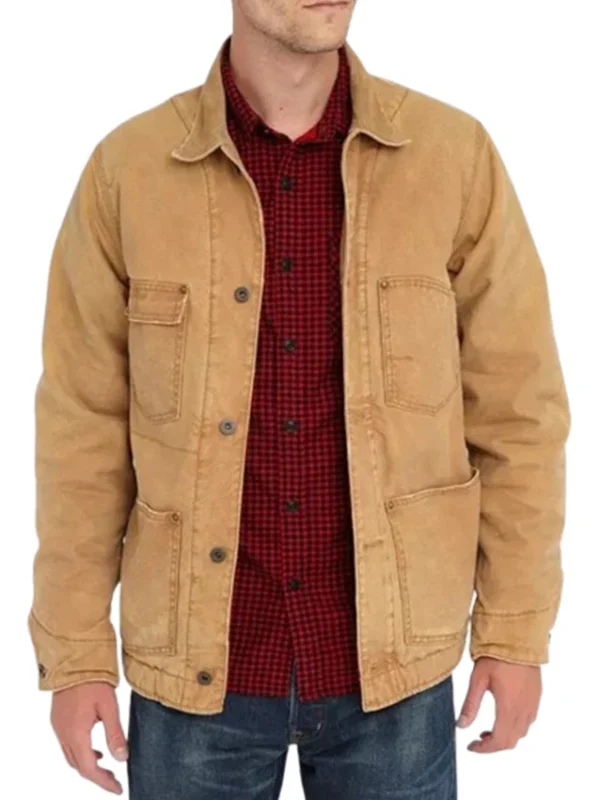 Mens Quilted Beige Brown Cotton Jacket
