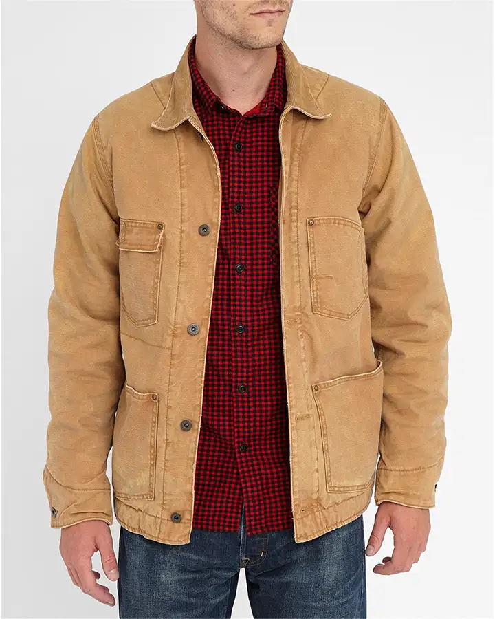 Mens Quilted Beige Brown Cotton Jacket Mens Quilted Beige Brown Cotton Jacket