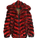 Mens Red and Black Hooded Chinchilla Bomber Coat